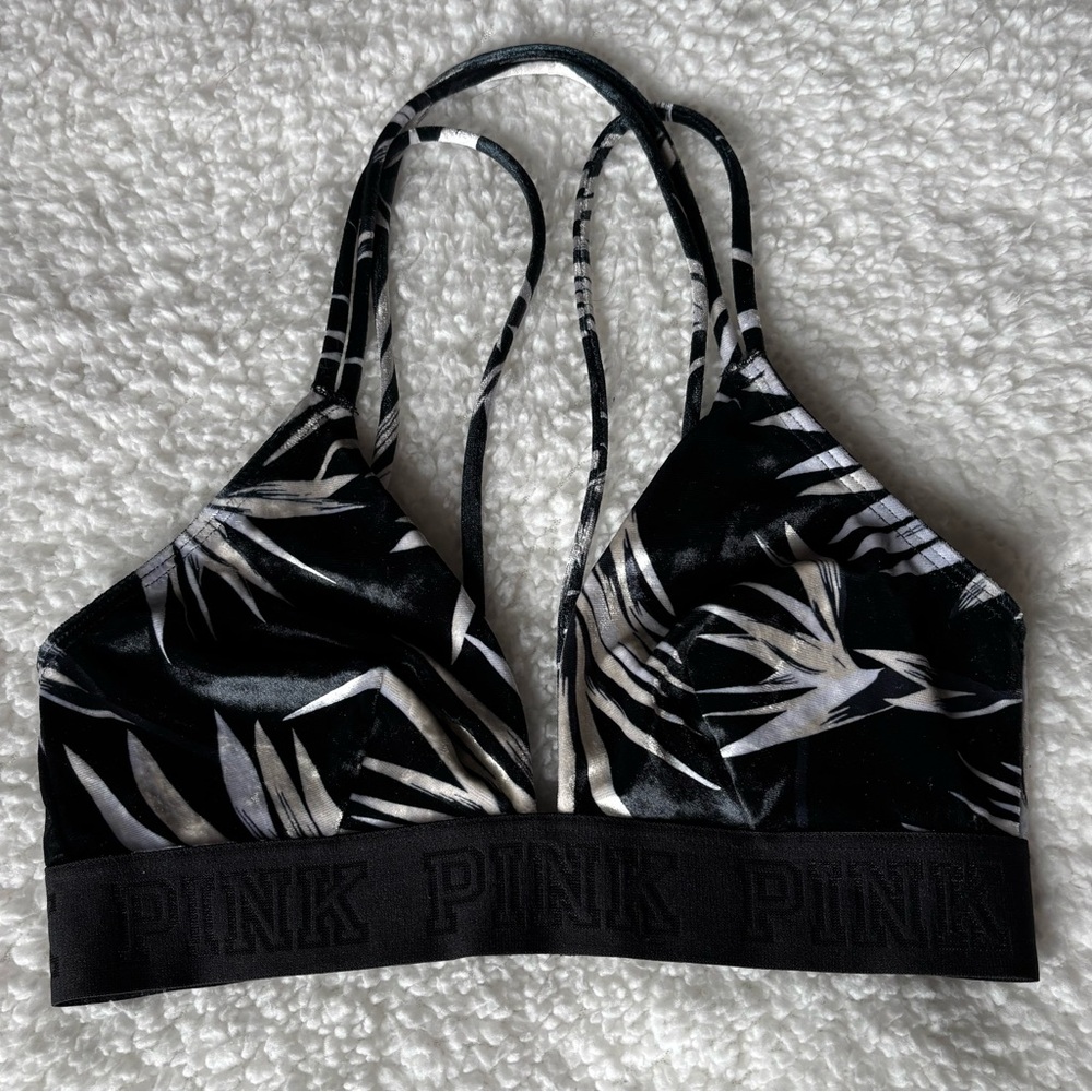 PINK Victoria's Secret Black and White Leaf Print Bralette